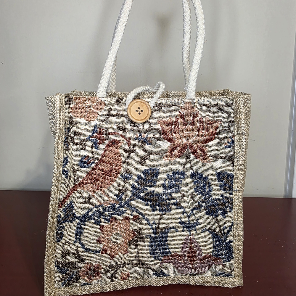 Floral Tapestry Tote Bag with Rope Handles